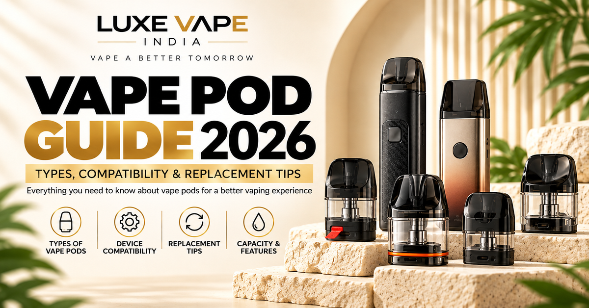 Vape pod guide showing replacement cartridges and pod components | Luxe Vape India