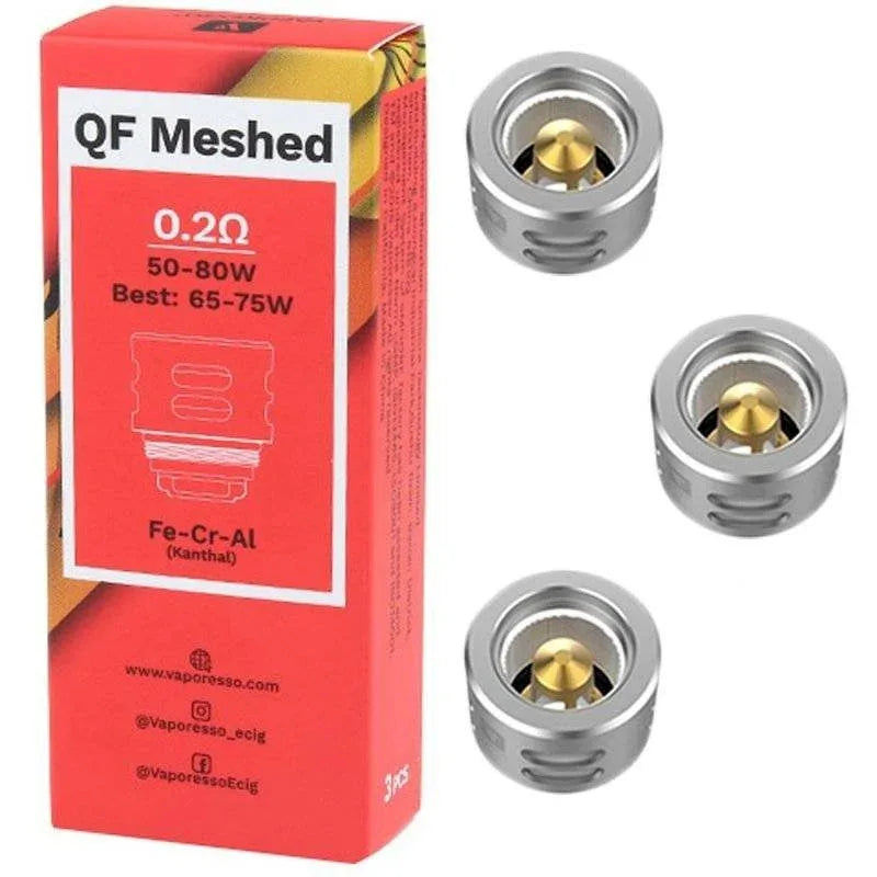 IVG Vaporesso QF Meshed 0.2Ω replacement coil for vaping devices, shown in the image with coil details and packaging.