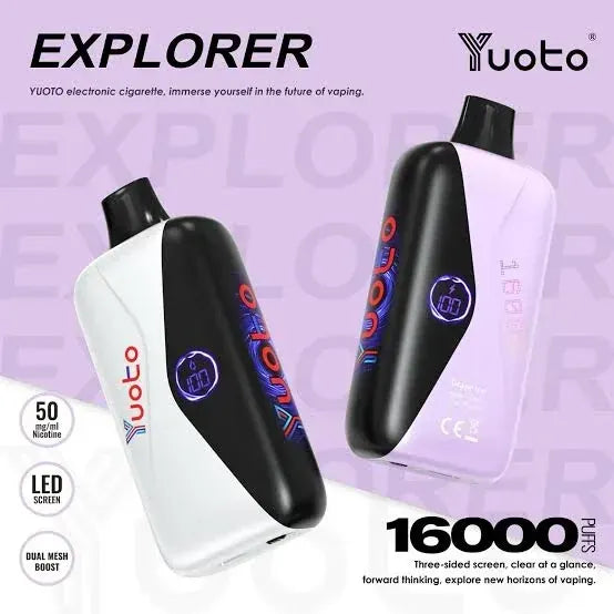 IVG Yuoto Explorer 16000 Puffs disposable vape with watermelon ice flavor, LED screen, 50mg nic salt, designed for Luxe Vape India.