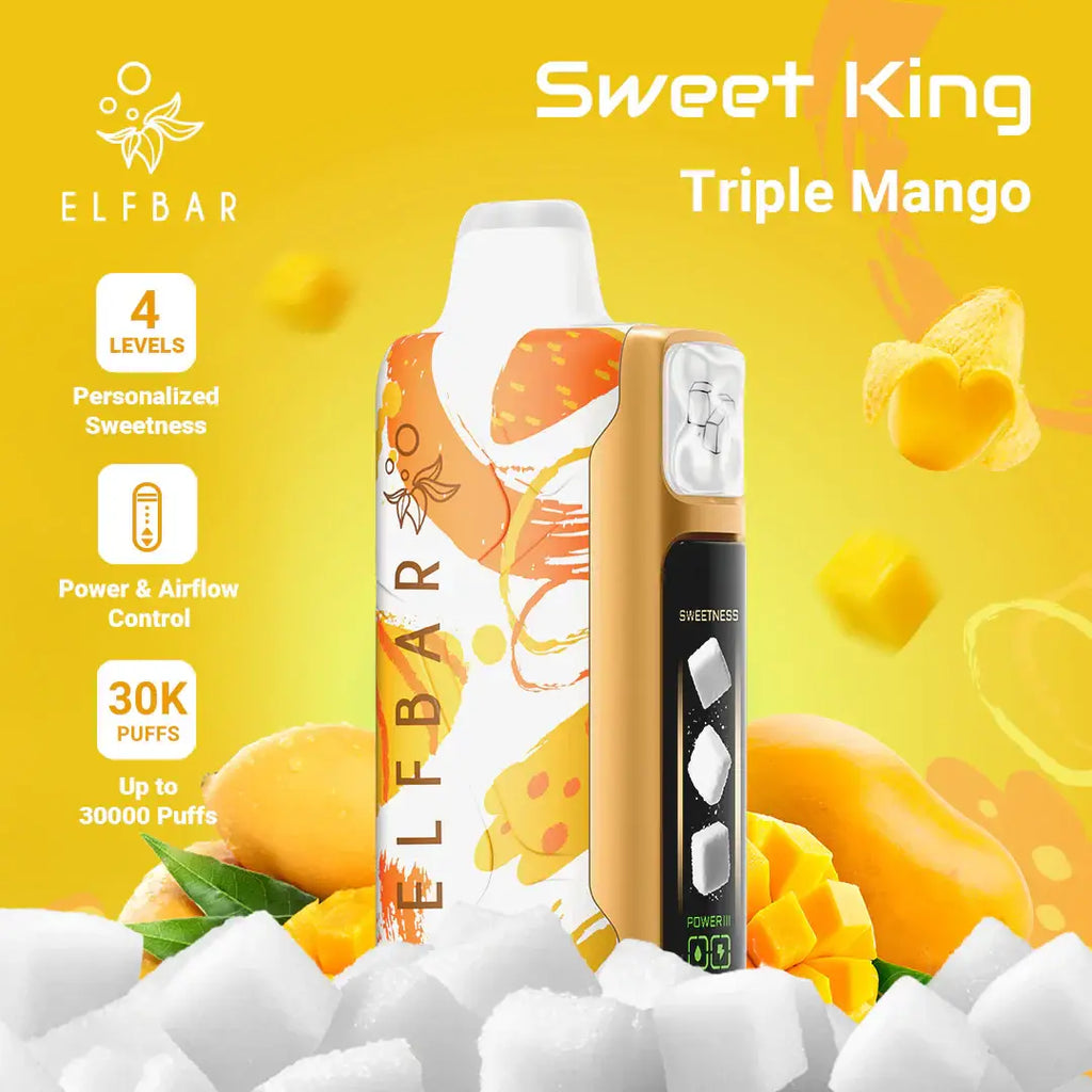 IVG Elfbar Sweet King disposable vape with triple melon flavor, high puff capacity, rechargeable design, ideal for vaping enthusiasts.