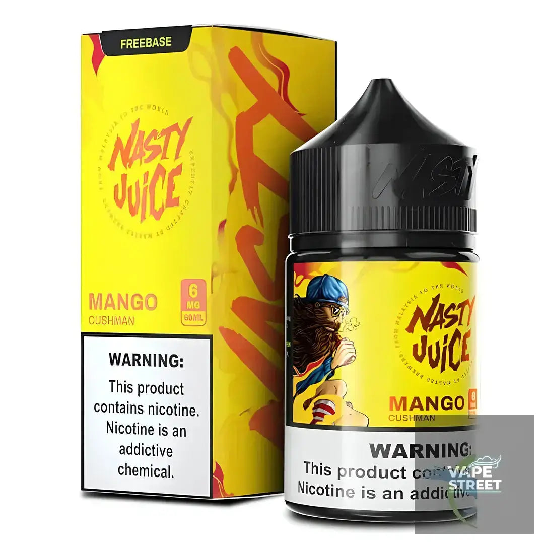 IVG Nasty Cushman Mango Freebase E-Liquid vape juice in 3mg/6mg, featuring vibrant mango flavor for vaping enjoyment.