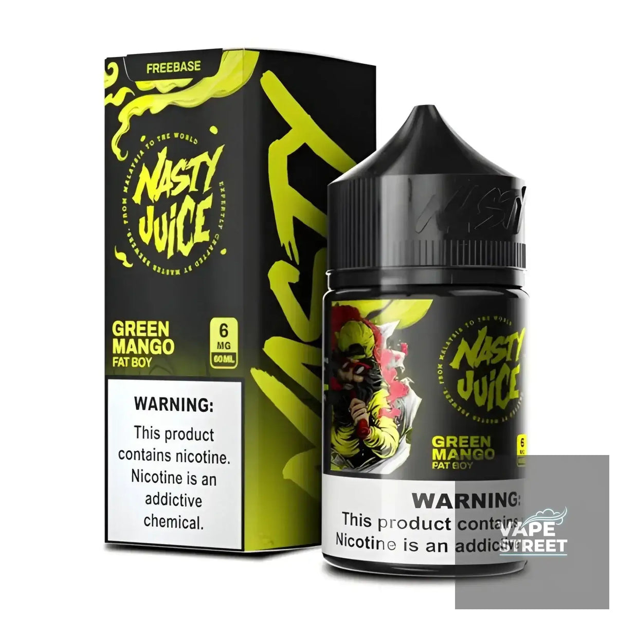 IVG Nasty Fat Boy Mango Mint Freebase E-Liquid for Vape, 3mg/6mg, in bottle with mango and mint flavors.