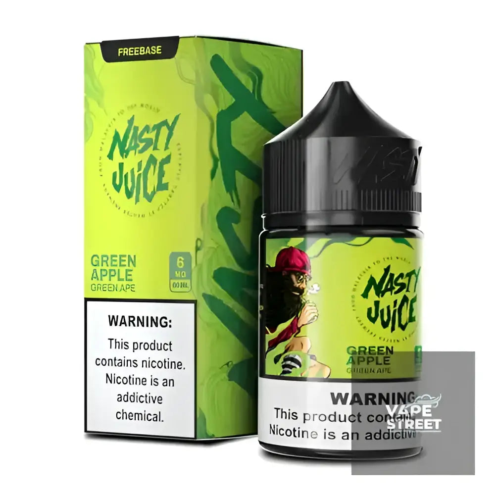 IVG Nasty Green Ape Apple Freebase E-Liquid bottle for vape, with green apple flavor, 3mg and 6mg nicotine strength.