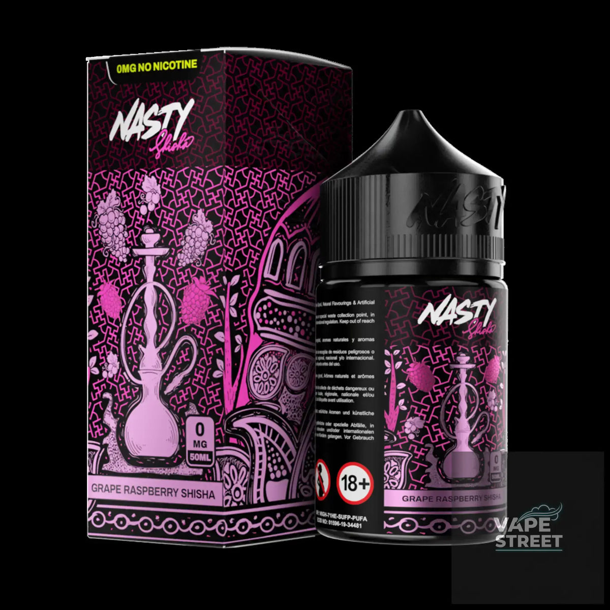 IVG Nasty Shisha Grape Raspberry Freebase E-Liquid vape juice in 3mg/6mg, featuring a colorful bottle with grape and raspberry flavors.