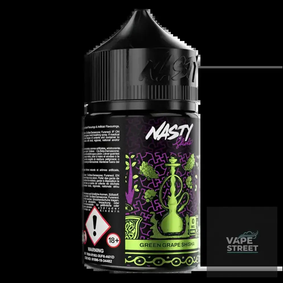 IVG Nasty Shisha Green Grape Freebase E-Liquid for vape, 3mg or 6mg nicotine, in a bottle with vibrant green grape flavor.