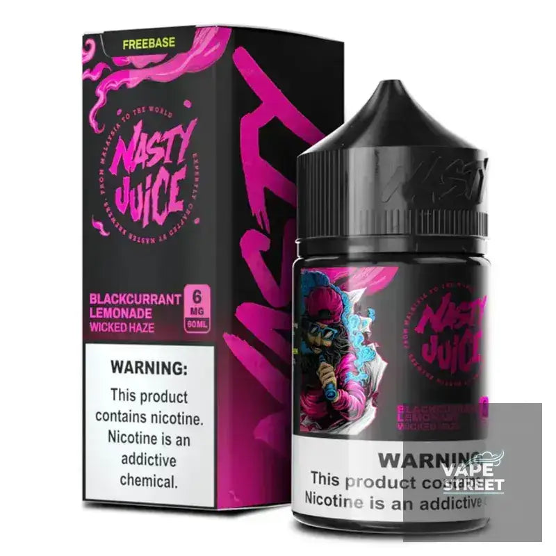 IVG Nasty Wicked Haze Lemonade Freebase E-Liquid 3mg/6mg, vape juice bottle with lemon and haze imagery, for electronic cigarettes.
