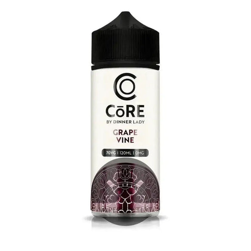 IVG Core Dinner Lady Grape Vine 120ml freebase e-liquid bottle, 3mg or 6mg vape juice with purple grape and vine imagery.