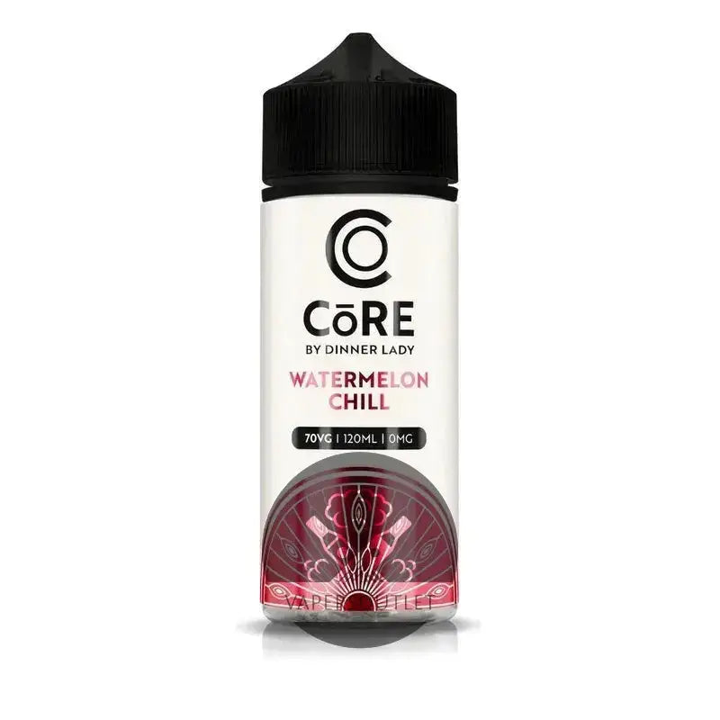 IVG Core by Dinner Lady Watermelon Chill 120ML Freebase E-Liquid bottle with watermelon flavor and vibrant label.