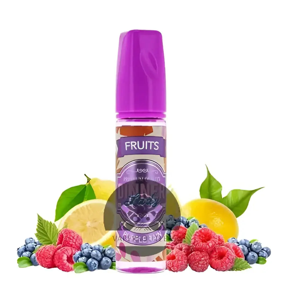 Dinner Lady Purple Rain 60ML shortfill e-liquid by IVG, 3MG/6MG vape juice with vibrant purple berry flavor, in a sleek bottle.