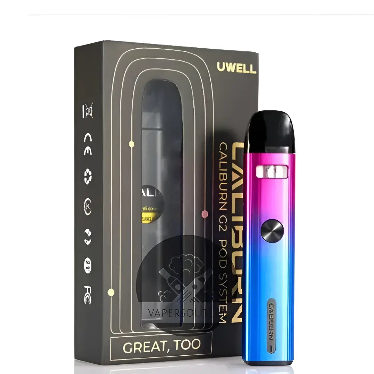 IVG Uwell Caliburn G2 18W pod system kit for MTL vaping, black color, compact vape device for easy vaping experience.