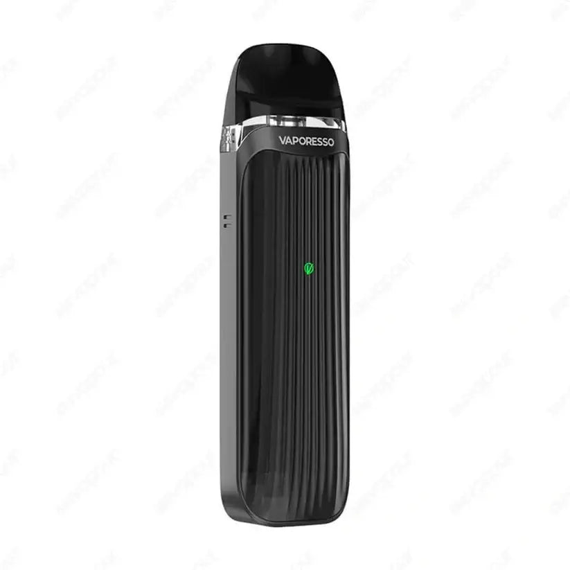 IVG Vaporesso Luxe QS Pod Kit in black featuring a sleek design, 1000mAh battery, compact vape device for easy vaping.