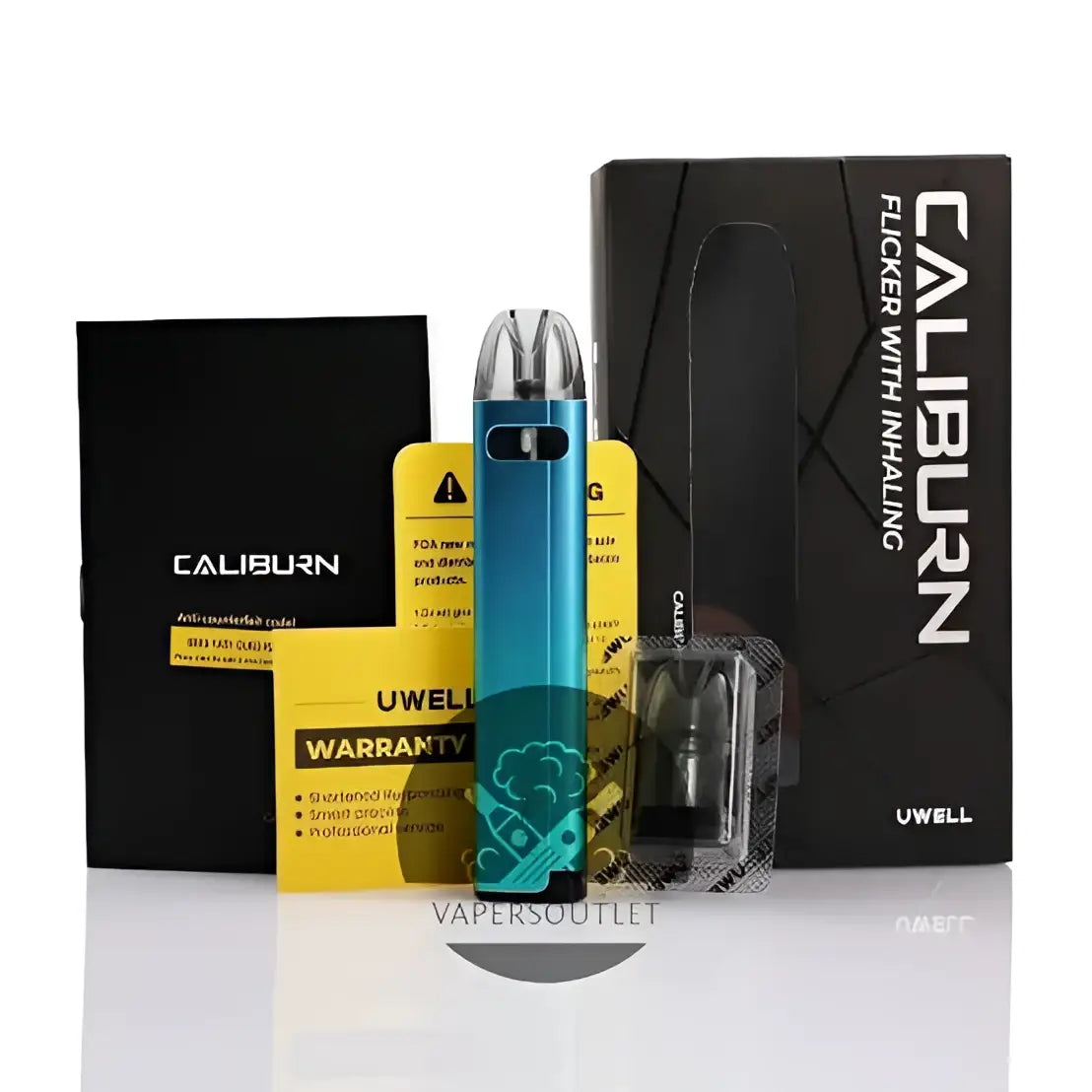 IVG Uwell Caliburn A2S Pod System Kit in grey with flicker vape device, compact and portable vape kit for easy use.