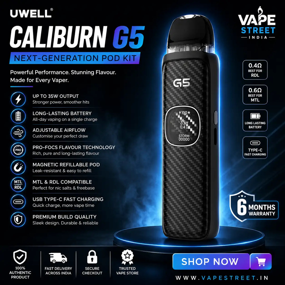 IVG Uwell Caliburn G5 Pod Kit in Mystic Forest color, compact vape device with sleek design, ideal for easy vaping.