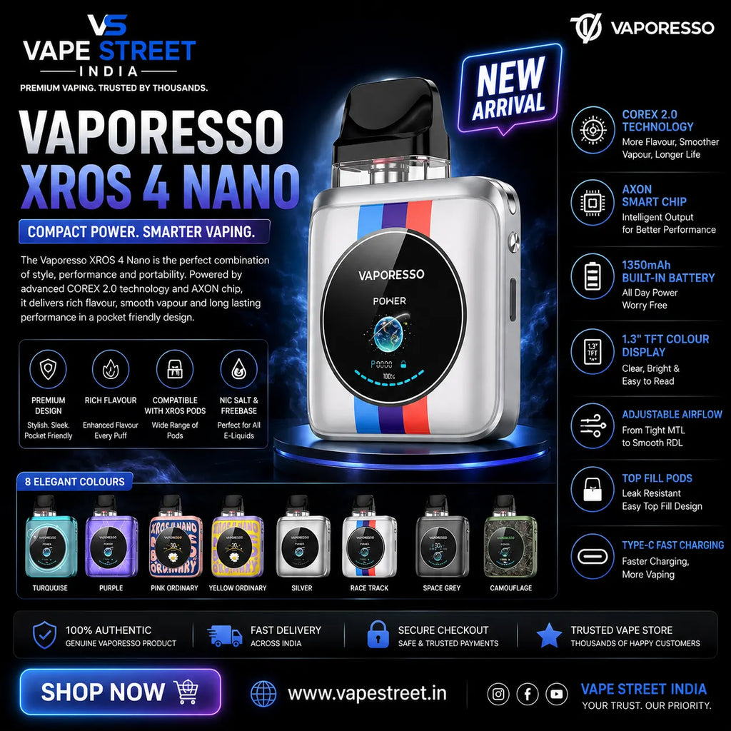 IVG Vaporesso XROS 4 Nano Pod Kit with sleek design, compact vape device, and replaceable pods for authentic vaping.