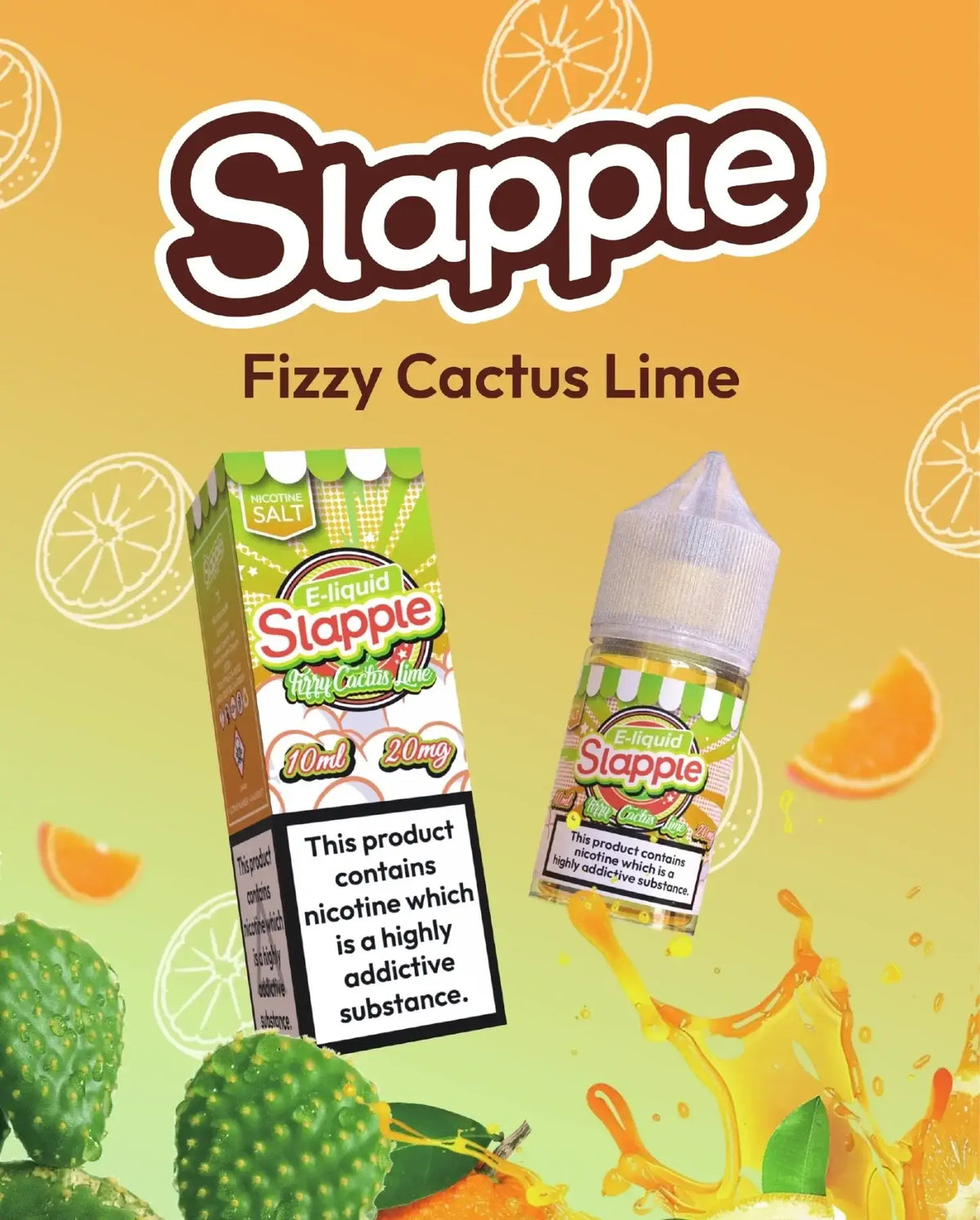 IVG Slapple Fizzy Cactus Lime Nic Salt vape juice bottle with green cactus and lime flavor, 30ML, 30MG and 50MG nicotine strength.