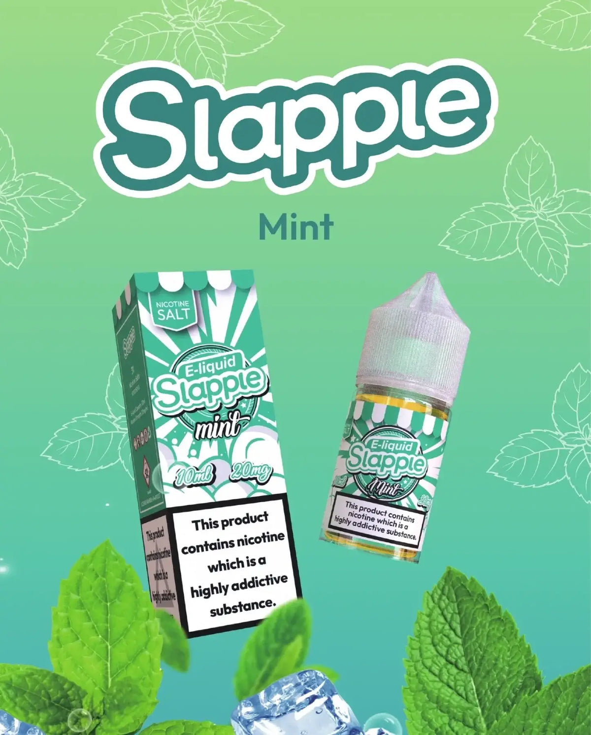IVG Slapple Mint Nic Salt Vape Juice 30ML bottle with mint flavor, available in 30MG and 50MG nicotine strengths.