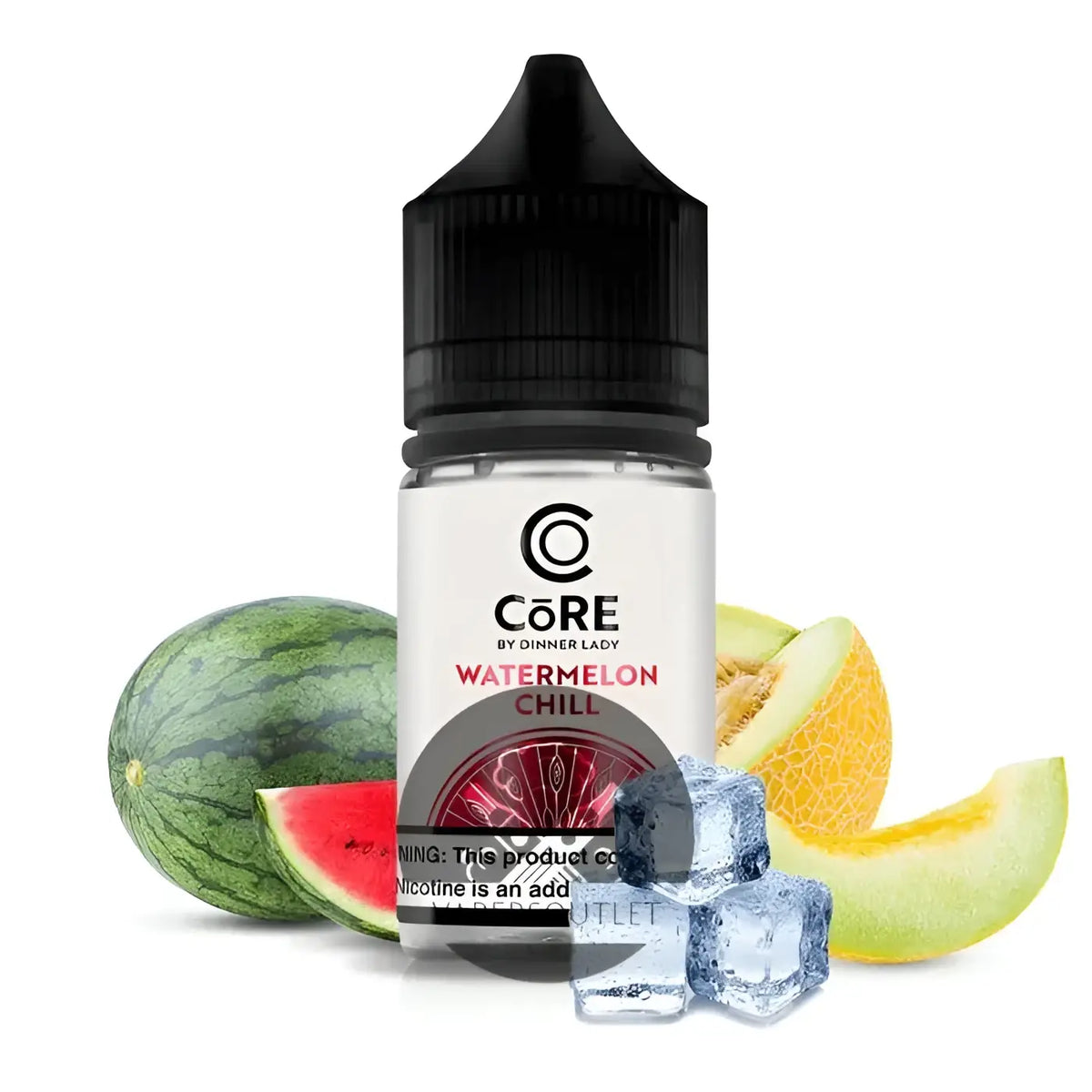 IVG Core Salt by Dinner Lady Watermelon Chill NIC Salt vape liquid bottle, 30ml, available in 20mg, 30mg, and 50mg nicotine strength