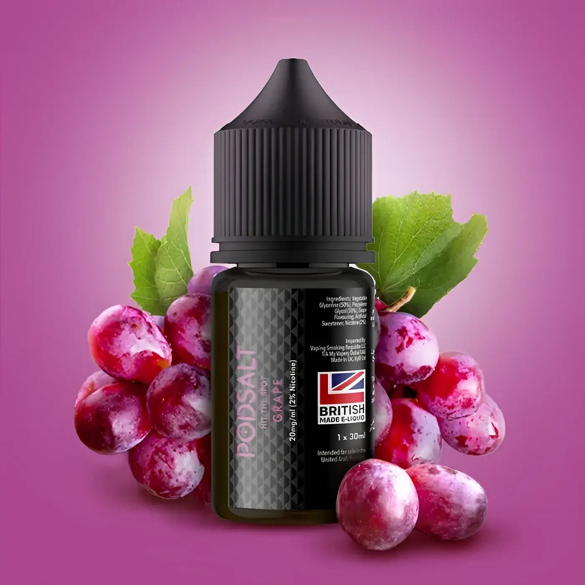 IVG Pod Salt Core Grape nicotine salt vape juice in 30ml bottle, available in 20mg, 25mg, and 50mg strengths.