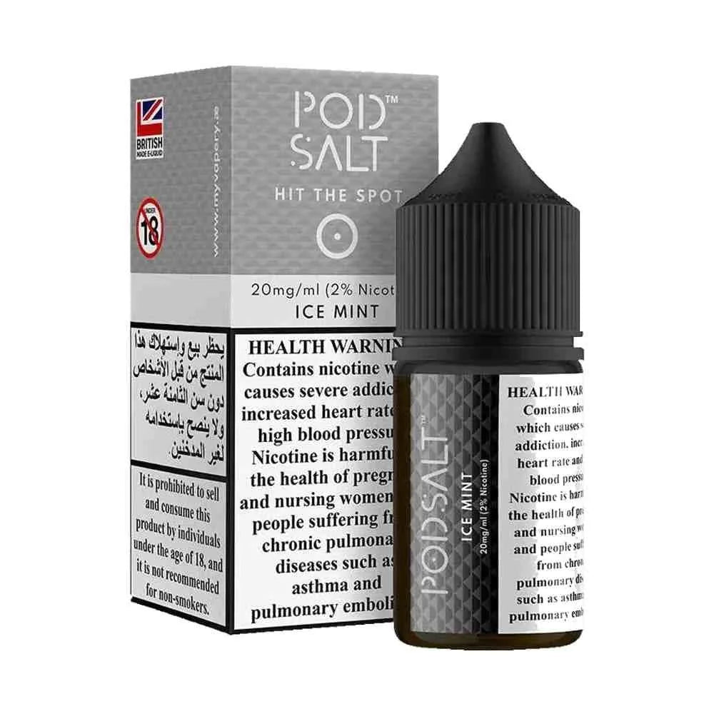 IVG Pod Salt Ice Mint vape juice bottle, 30ml NIC SALT e-liquid with mint flavor and nicotine strength options.