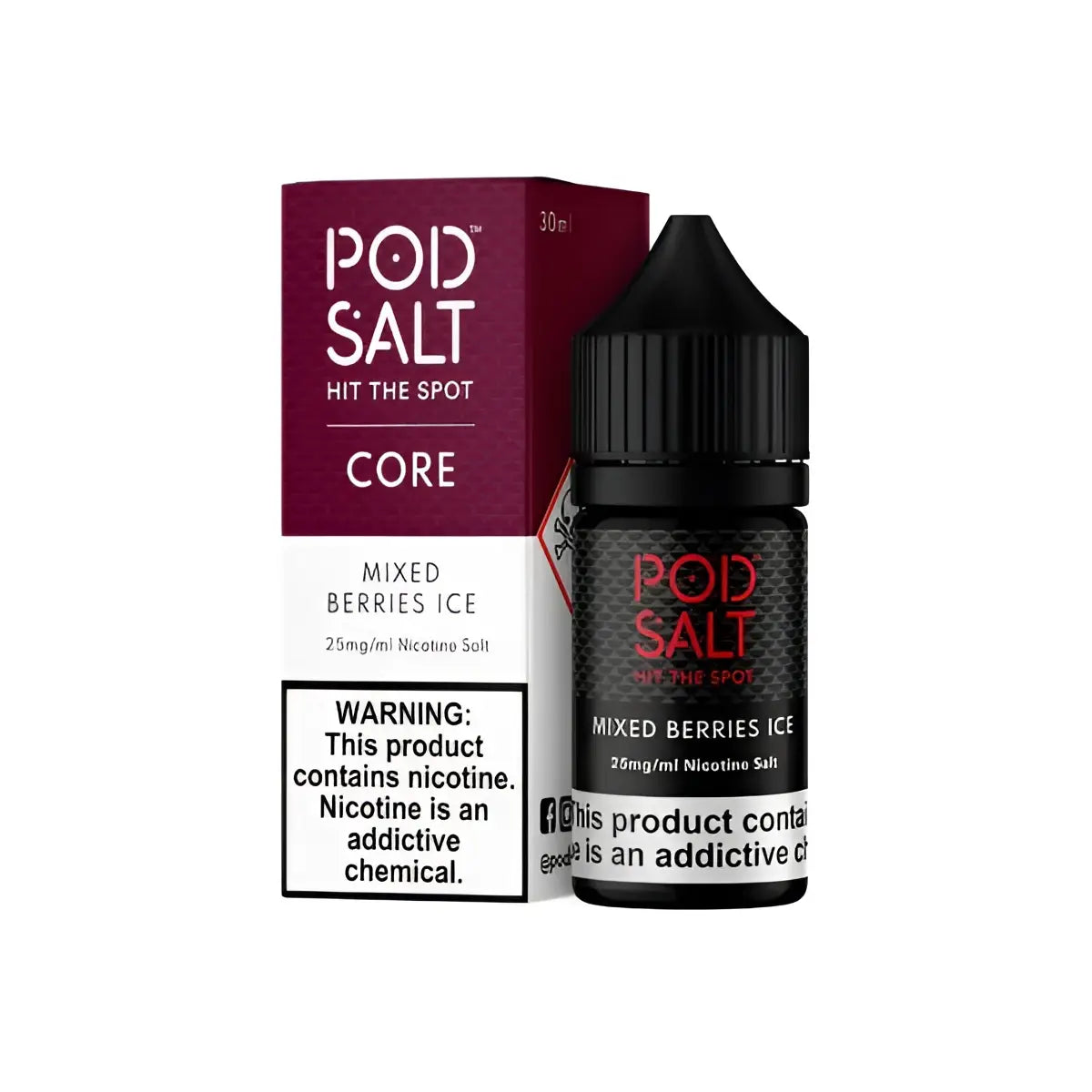 IVG Pod Salt Mixed Berries Ice Nic Salt vape juice 30ml bottle with berry and ice flavor, available in 20mg, 25mg, and 50mg strengths
