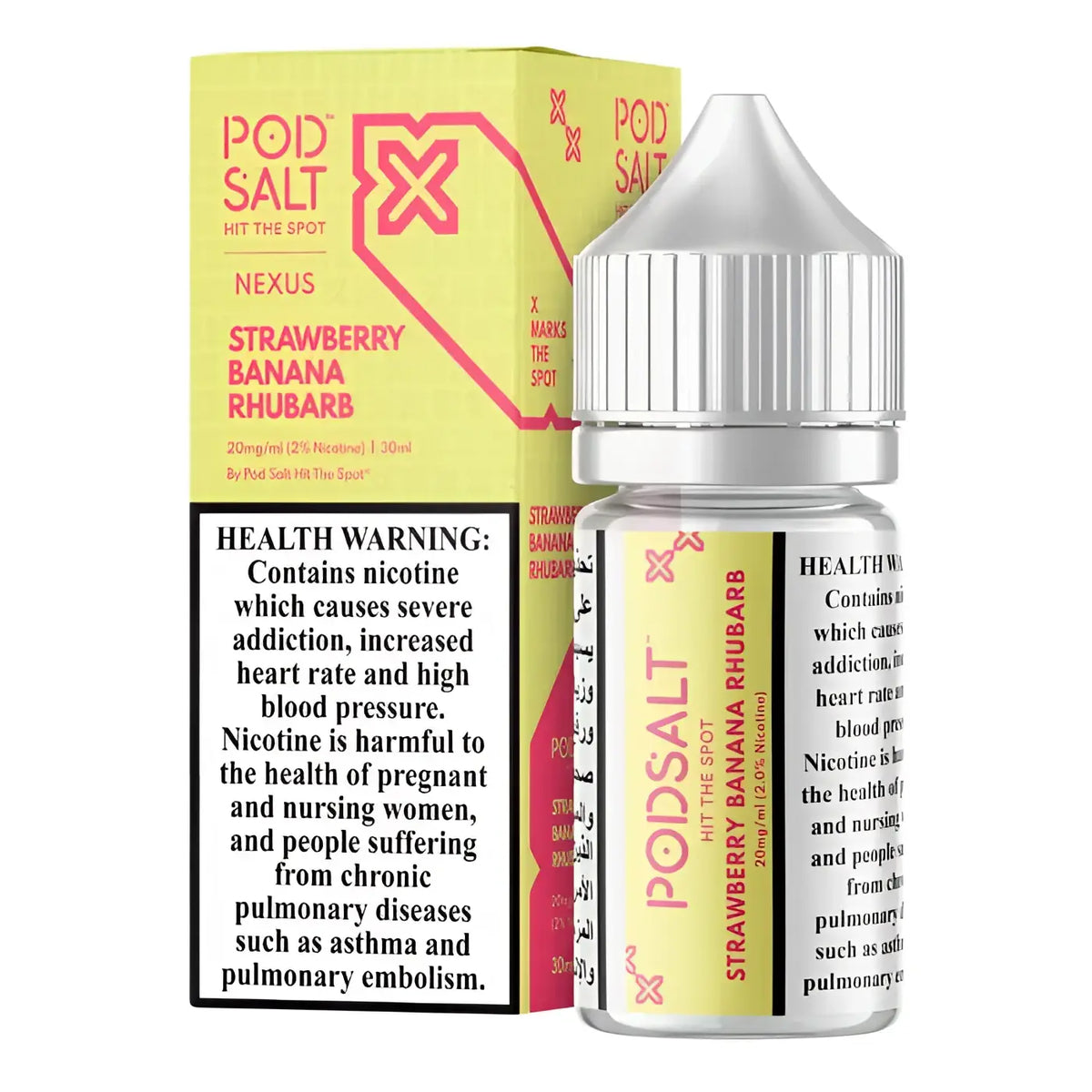 IVG Pod Salt Nexus Strawberry Banana Rhubarb NIC Salt vape juice 30ML in 20MG, 25MG, 50MG options with fresh fruit flavors.