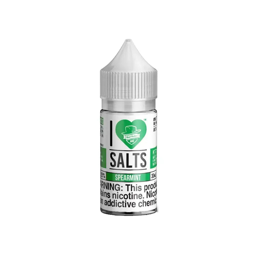 IVG I Love Salts Spearmint Nic Salt vape juice in 30ML bottle, featuring fresh spearmint flavor for smooth vaping experience.