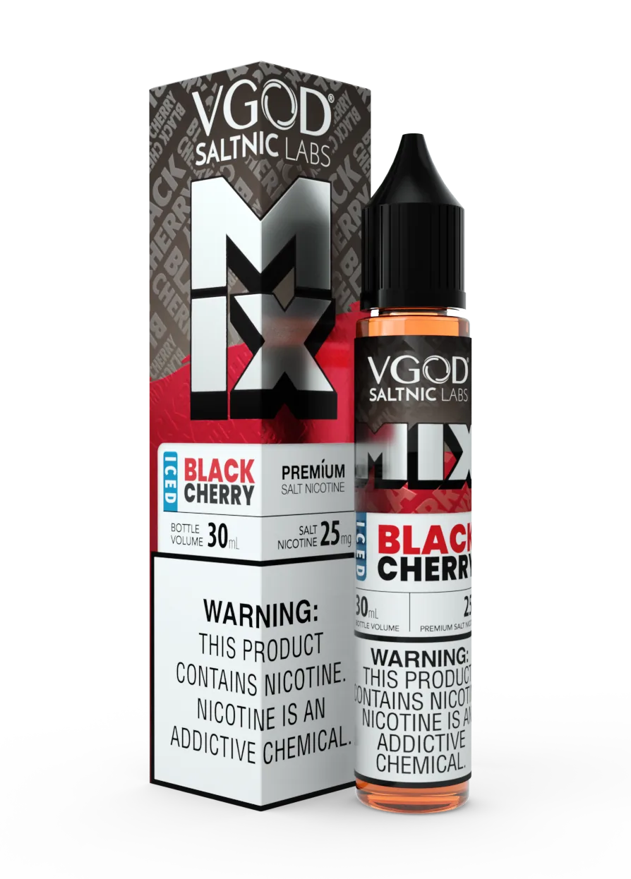 IVG SaltNic Labs Mix Iced Black Cherry nicotine salt vape juice in 30ml bottle with black cherry flavor and 25mg nicotine strength.