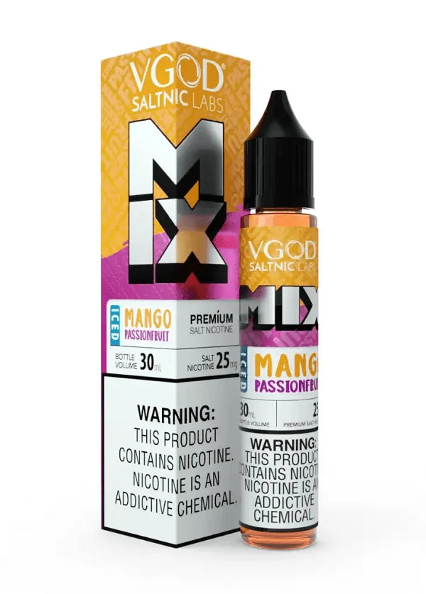 IVG SaltNic Labs MIX Iced Mango Passionfruit Nic Salt Vape Juice 30ML with 25MG nicotine, designed for smooth vaping experience.
