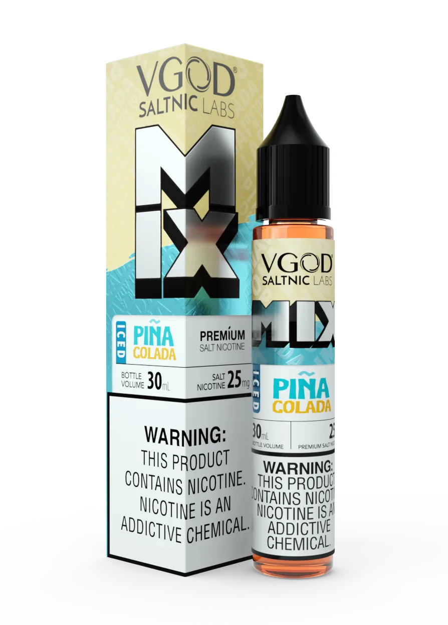IVG SaltNic Labs Mix Iced Pina Colada nicotine salt e-liquid in 30ml bottle with 25mg nicotine, featuring tropical pineapple and coconut flavors