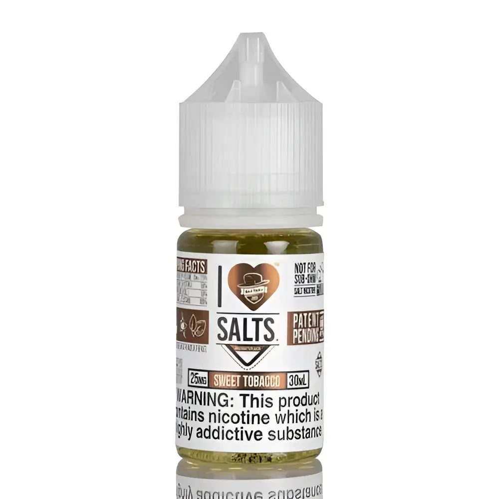 IVG I Love Salts Sweet Tobacco Nic Salt vape juice bottle, 30ml, 25mg or 50mg nicotine, with label showing tobacco flavor.