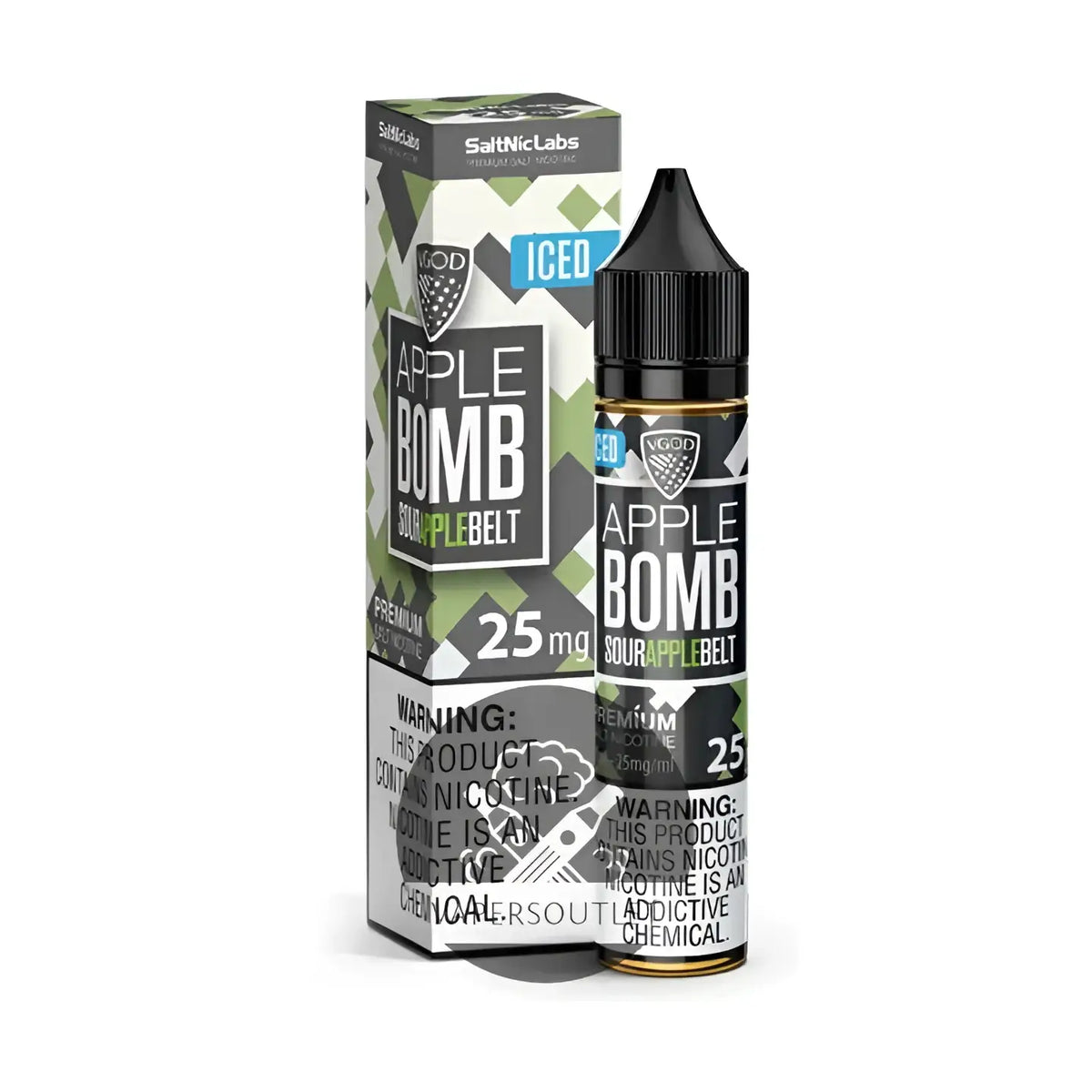 IVG SaltNic Apple Bomb Iced vape juice in 30ml bottle, 25mg or 50mg nicotine salt for vaping.