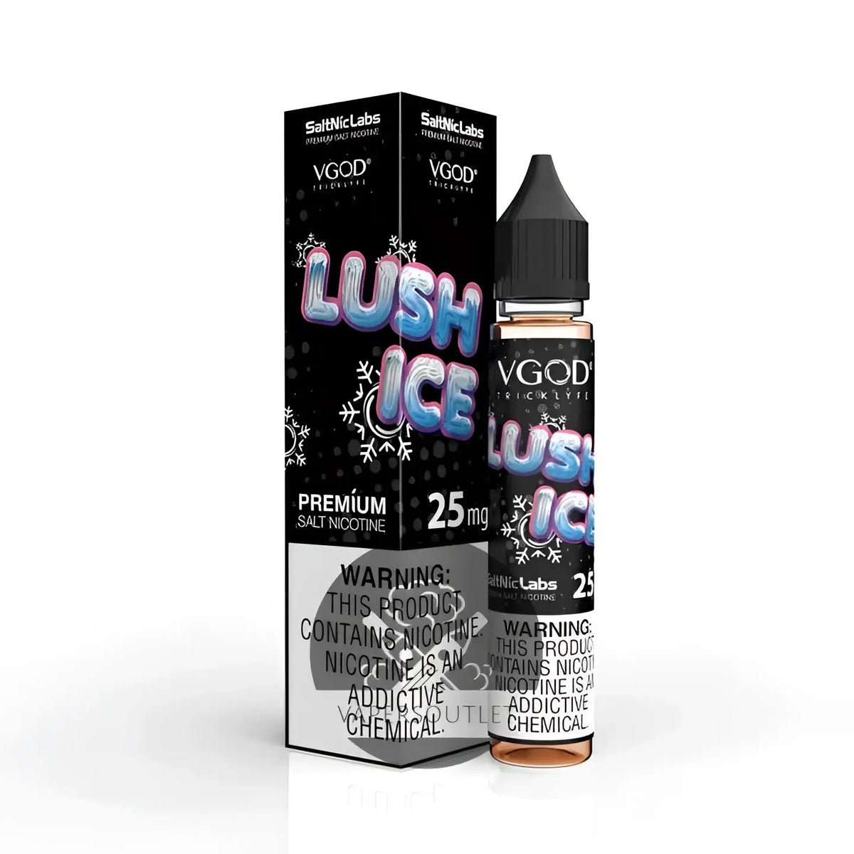 IVG Salt Nic Lush Ice vape juice 30ml bottle with 25mg and 50mg nicotine salts, featuring refreshing menthol and fruit flavors.