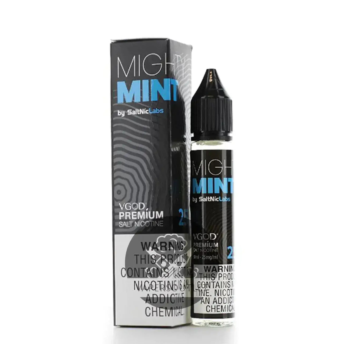 IVG SaltNic Mighty Mint vape juice 30ml bottle with nicotine salts, 25mg or 50mg, featuring fresh mint flavor.
