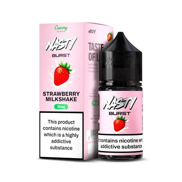 IVG Nasty Burst Strawberry Milkshake Nic Salt 30ml vape juice bottle with creamy strawberry flavor and vibrant label design.