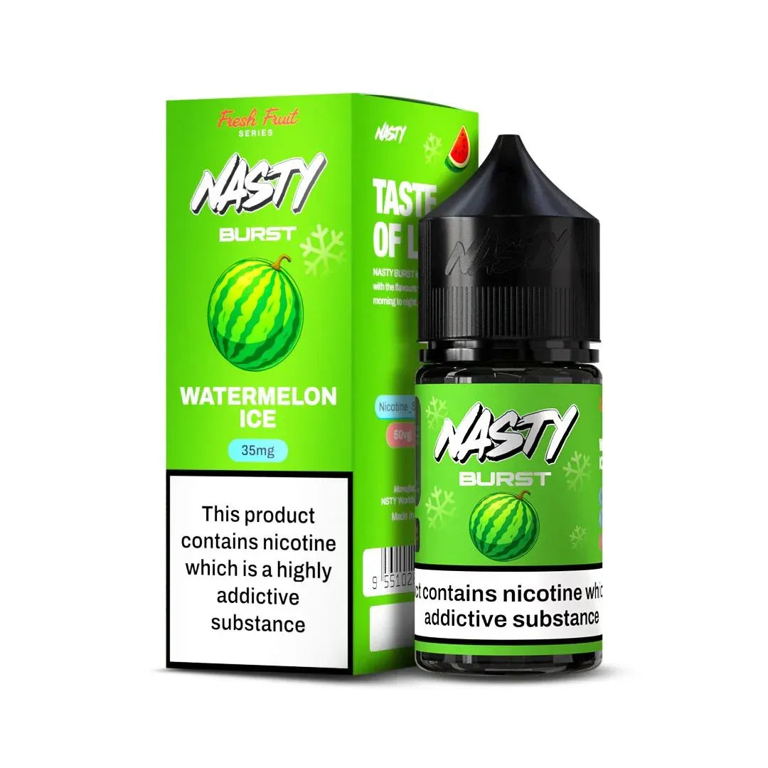 IVG Nasty Burst Watermelon Ice Nic Salt 30ml vape juice bottle with icy watermelon flavor, designed for smooth vaping experiences.