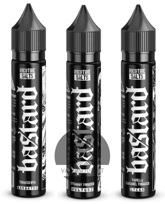 IVG Bastard Salts Lycan Vanilla Caramel Tobacco Nic Salt vape juice 30ml in 35mg and 50mg nicotine, featuring vanilla, caramel, and tobacco flavors.