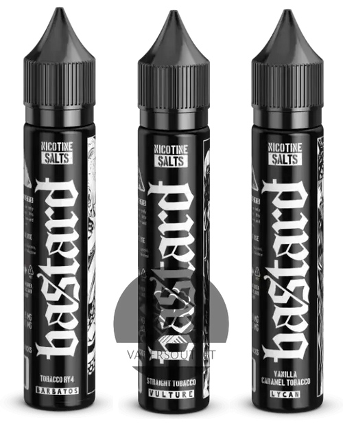IVG Bastard Salts Lycan Vanilla Caramel Tobacco Nic Salt vape juice 30ml in 35mg and 50mg nicotine, featuring vanilla, caramel, and tobacco flavors.