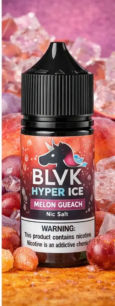 IVG BLVK Hyper Ice Melon Gummy Nic Salt vape juice 30ml bottle with melon gummy flavor and nicotine options for vaping.