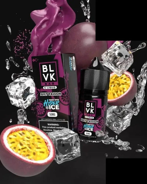 IVG BLVK Hyper Ice Passion Peach Nic Salt vape juice bottle, 30ml with 35MG or 50MG nicotine, e-liquid for vaping.