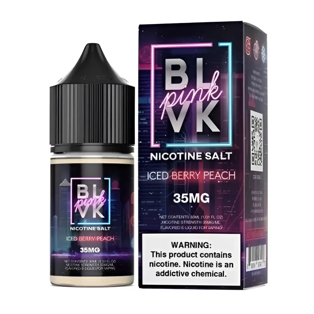 IVG Pink Series Iced Peach Berry Nic Salt vape juice bottle, 30ML, in 35MG or 50MG nicotine strength.