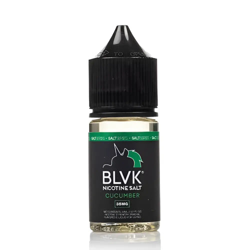 IVG BLVK Unicorn Icy Cucumber NIC Salt vape juice bottle with 30ML label, featuring icy cucumber flavor and nicotine strength options.
