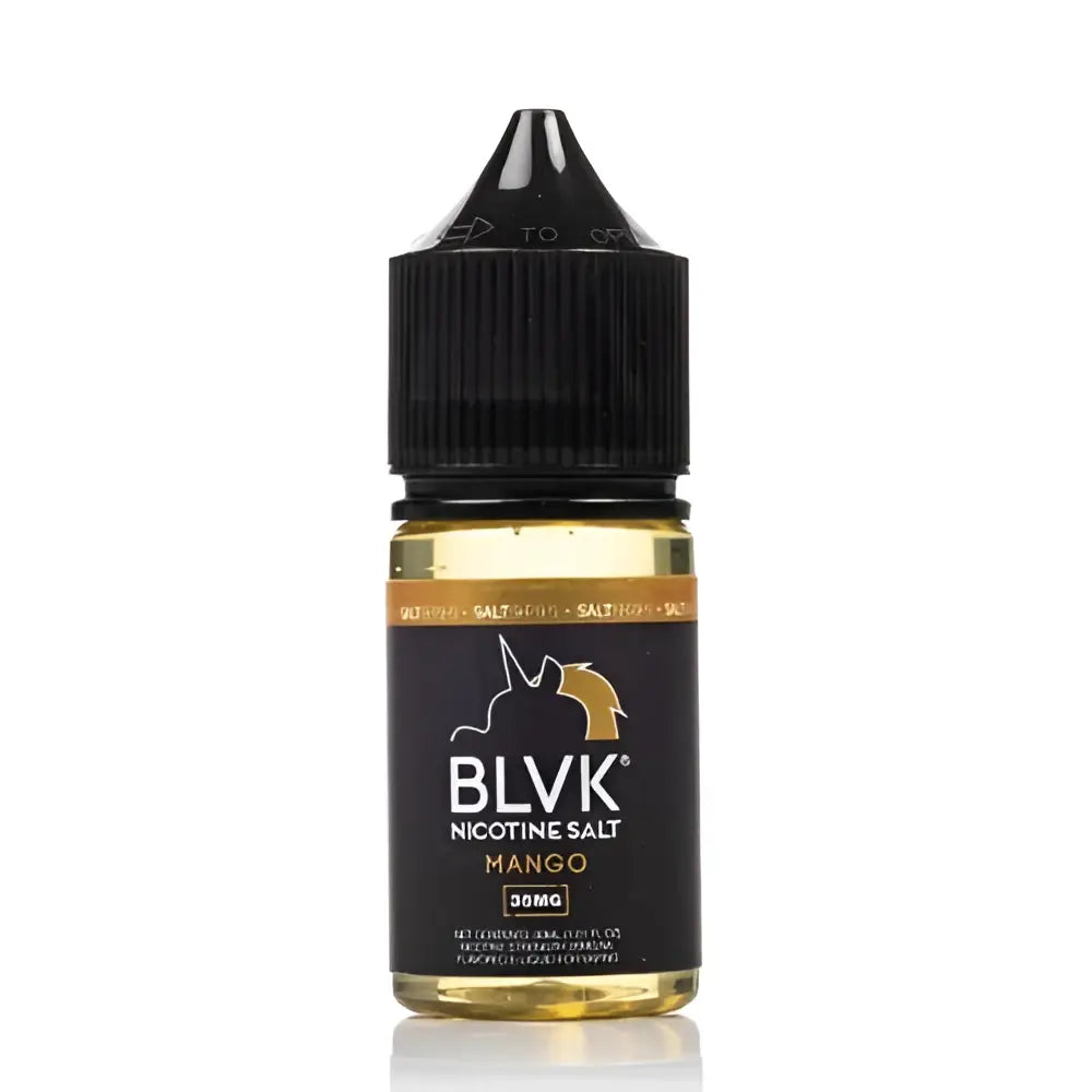 IVG BLVK Unicorn Mango Nic Salt vape juice bottle with 30ml label, 35MG and 50MG nicotine strength, vape e-liquid.