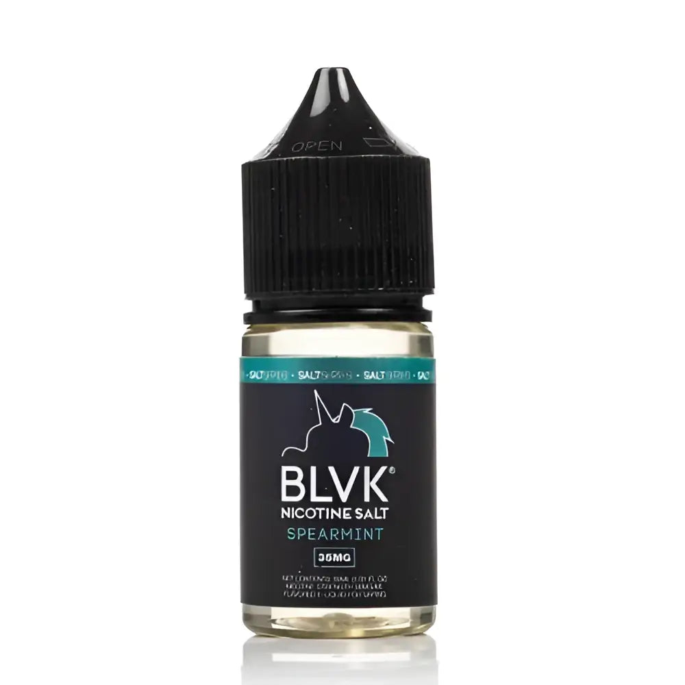 IVG BLVK Unicorn Spearmint Nic Salt vape juice in 30ml bottle with 35mg or 50mg nicotine, featuring spearmint flavor.
