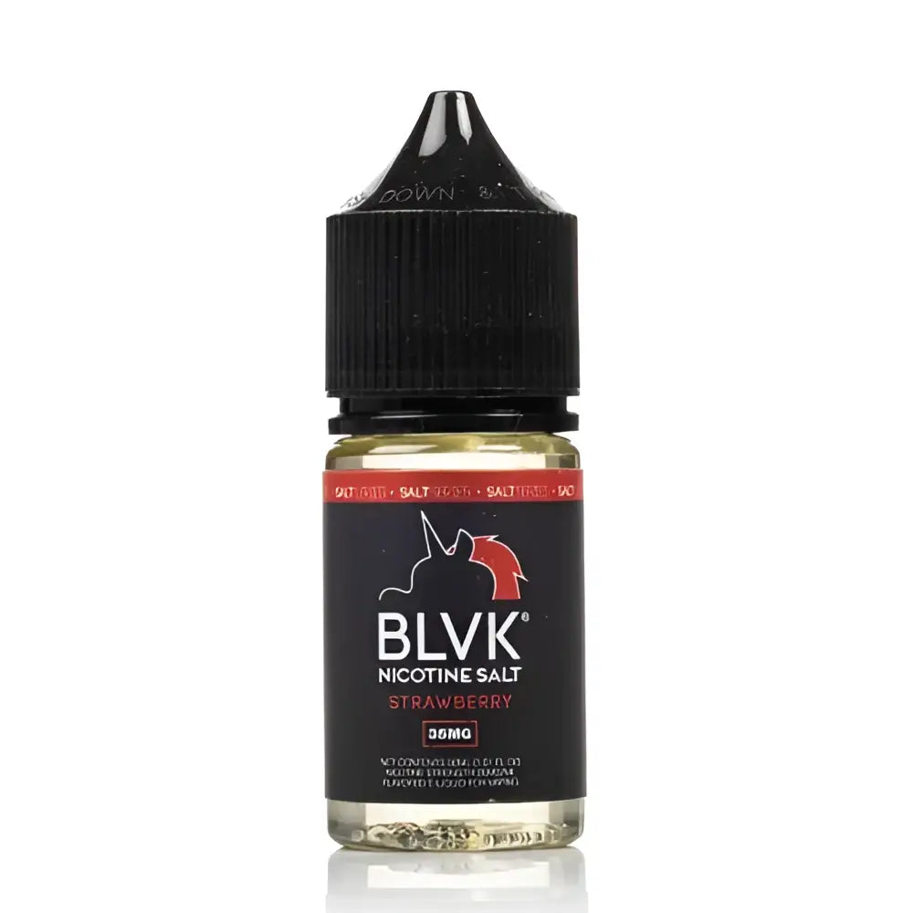 IVG BLVK Unicorn Strawberry Nic Salt vape juice 30ML bottle with 35MG and 50MG nicotine, featuring fresh strawberry flavor.