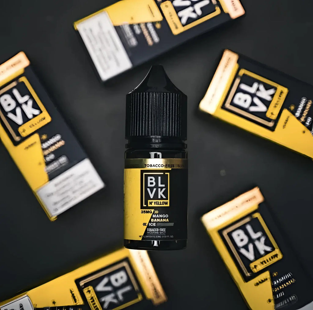 IVG BLVK Yellow Mango Banana Ice NIC SALT vape juice 30ml bottle with mango, banana, and icy flavor profile.