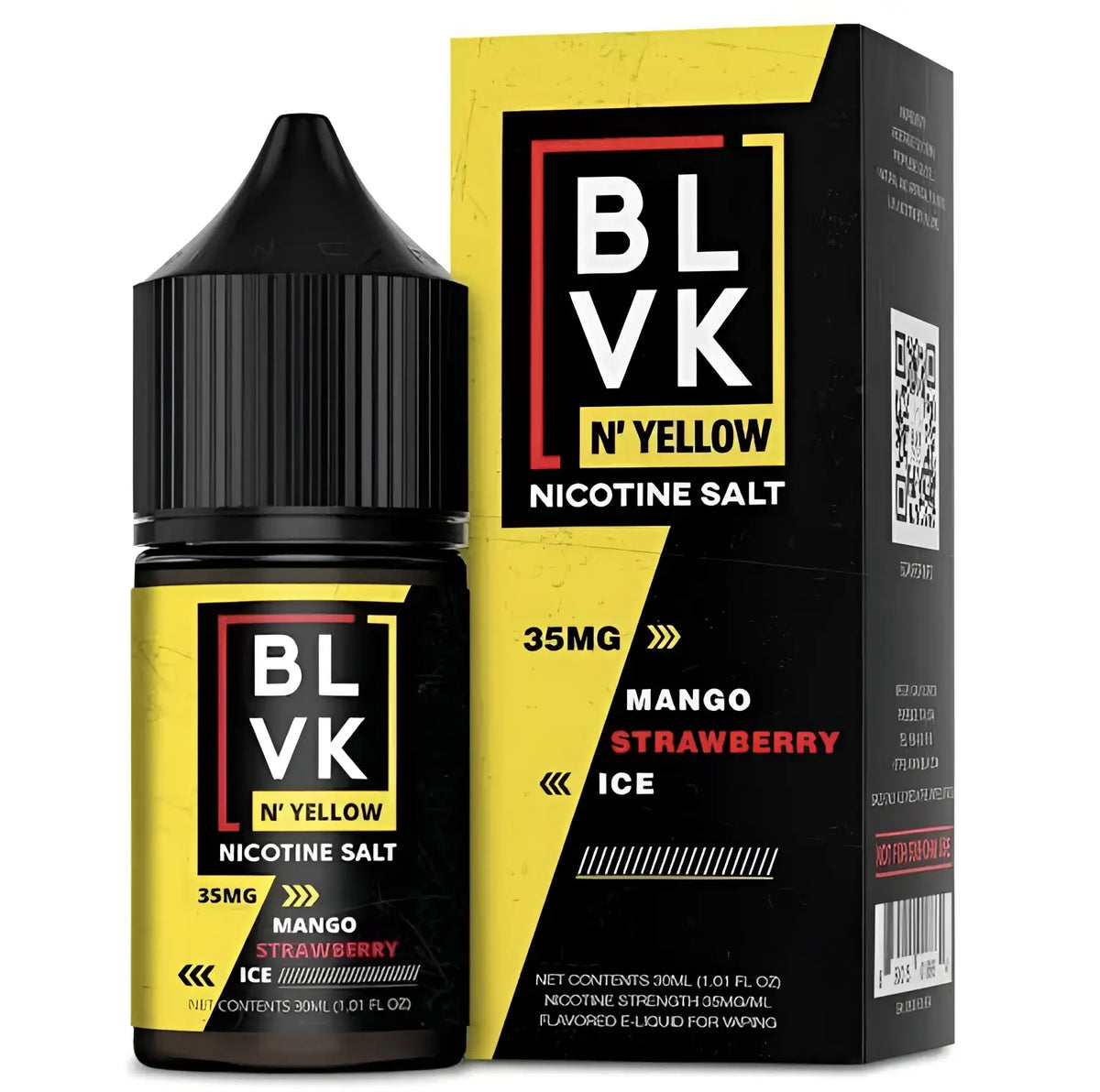 IVG Nic Salt Vape Juice in 30ml bottle featuring Yellow Mango Strawberry Ice flavor, available in 35MG and 50MG nicotine strength.