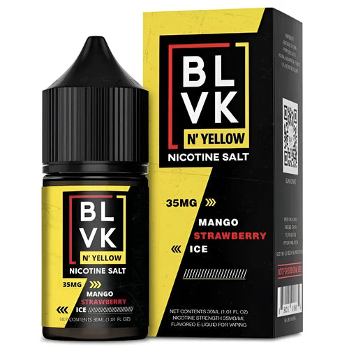 IVG Nic Salt Vape Juice in 30ml bottle featuring Yellow Mango Strawberry Ice flavor, available in 35MG and 50MG nicotine strength.