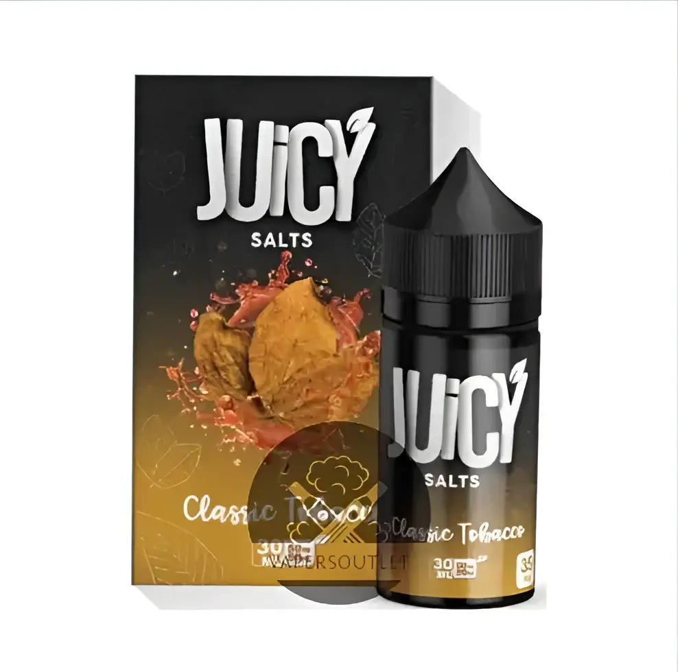 IVG Juicy Salts Classic Tobacco Nic Salt vape juice 30ml bottle with nicotine strength options 35MG and 50MG.