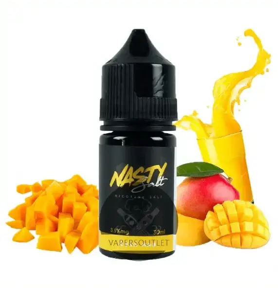 IVG Nasty Cushman Mango Nic Salt vape juice 30ml bottle with 35mg and 50mg nicotine, ideal for vaping enthusiasts.