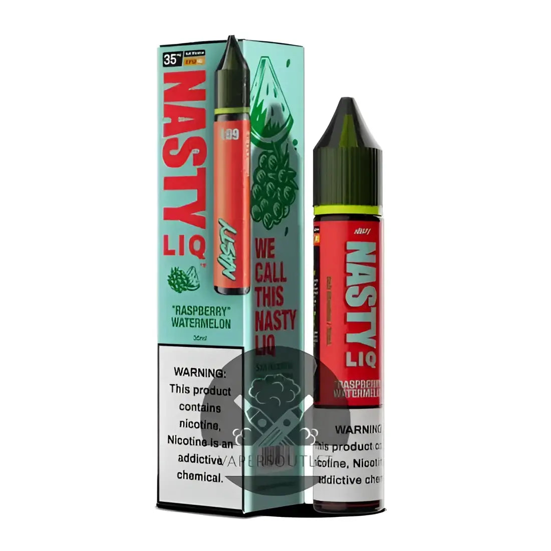 IVG Nasty Juice LIQ Raspberry Watermelon Nic Salt e-liquid bottle, 30ml vape juice with 35mg and 50mg nicotine strength.